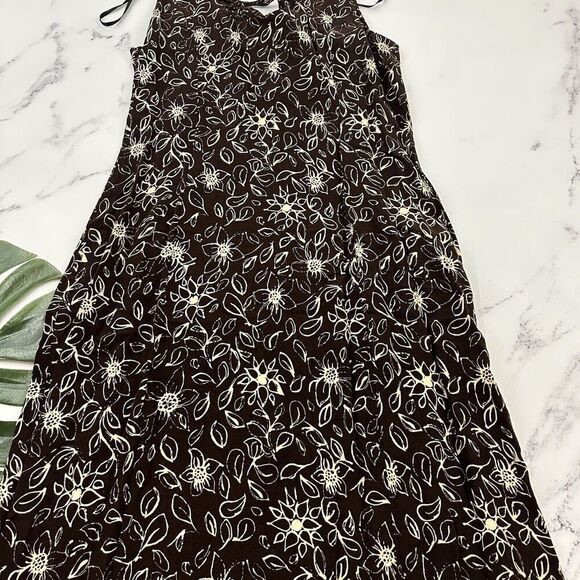 R&K Womens Vintage 90s Maxi Dress Size 14 Brown Cream Floral Button Trim Cottage - Picture 8 of 9